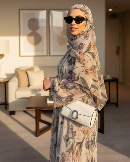 Brown Pleated Open Abaya for Layering, product view 4 1