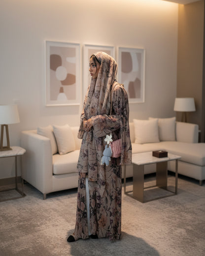 Brown Pleated Open Abaya for Layering, product view 6 6