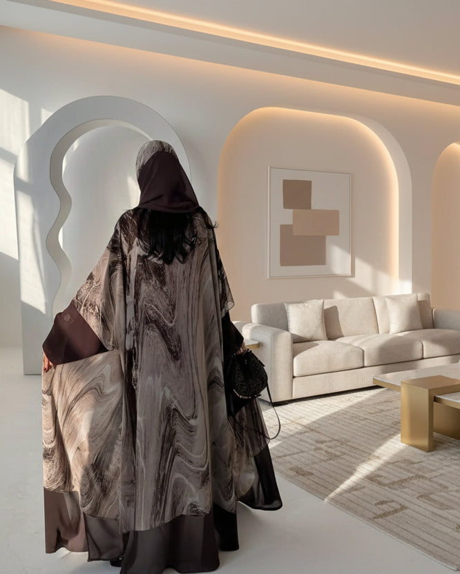 Brown Tie-Dye Abaya and Hijab Set for Eid, product view 2