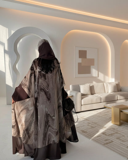 Brown Tie-Dye Abaya and Hijab Set for Eid, product view 2 2