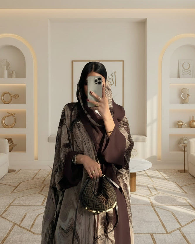 Brown Tie-Dye Abaya and Hijab Set for Eid, product view 5