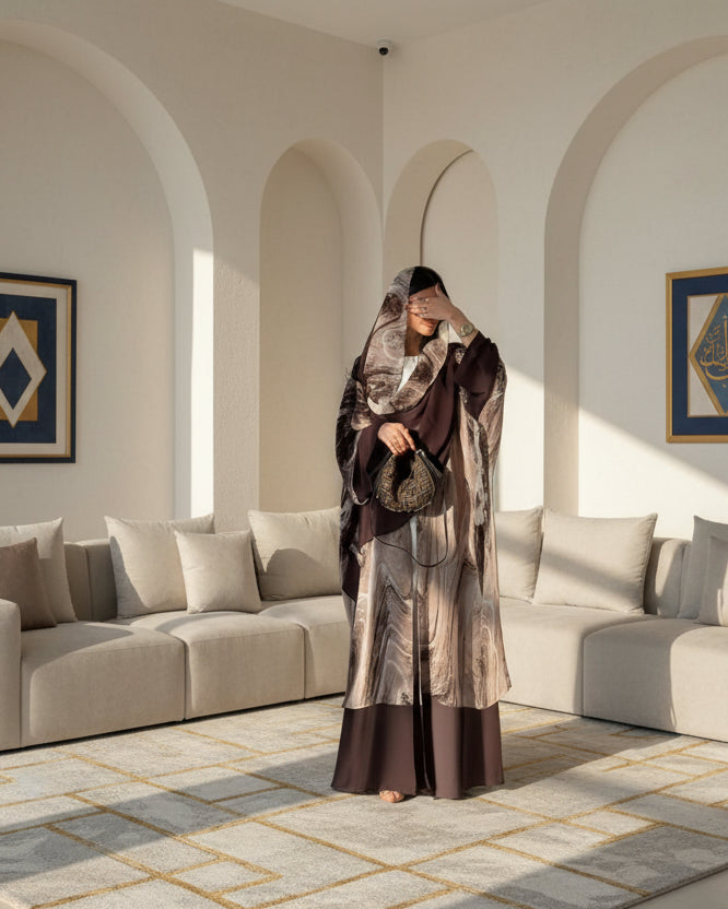 Brown Tie-Dye Abaya and Hijab Set for Eid, product view 6 1