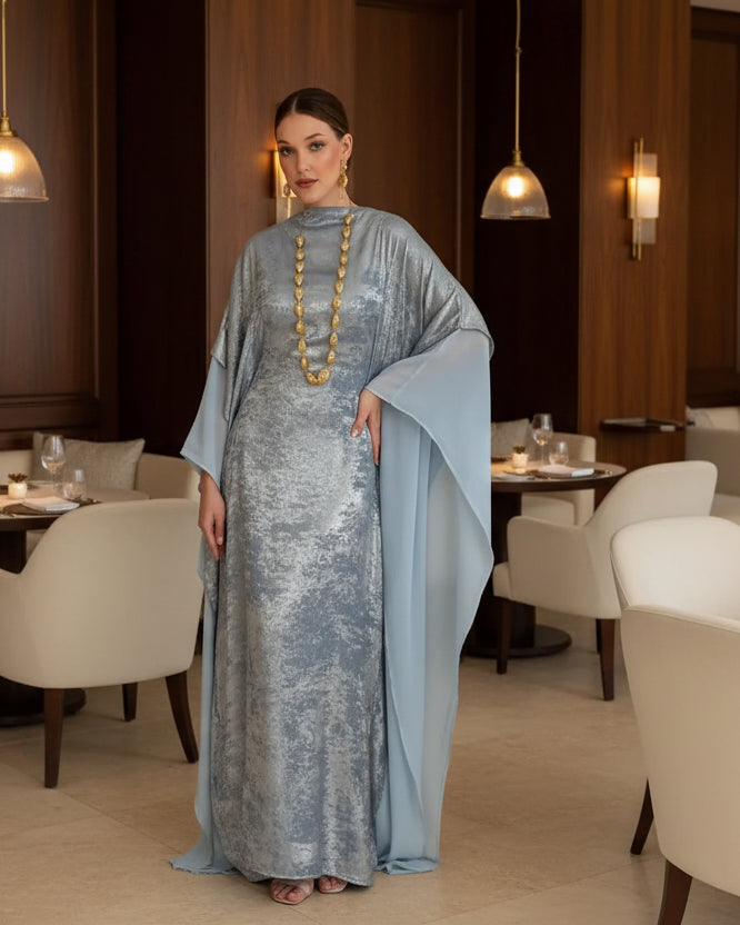 Colorblock Velvet Open Abaya for Eid, product view 1 1