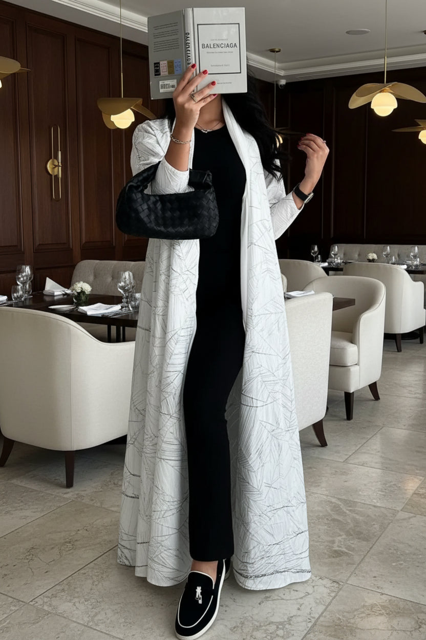 Contrast-Trim Open Abaya for Layering, product view 1 1