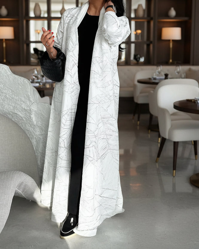 Contrast-Trim Open Abaya for Layering, product view 3