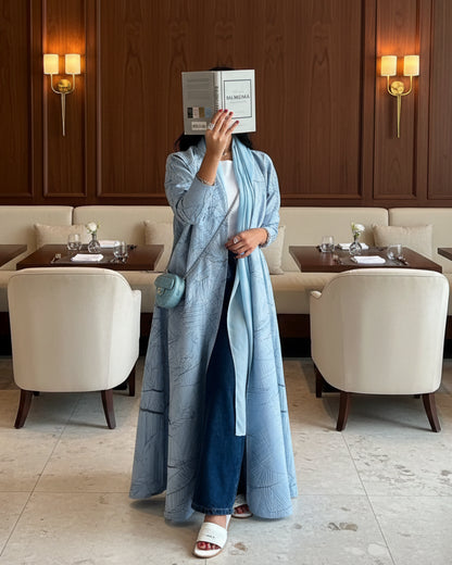Contrast-Trim Open Abaya for Layering, product view 4 4