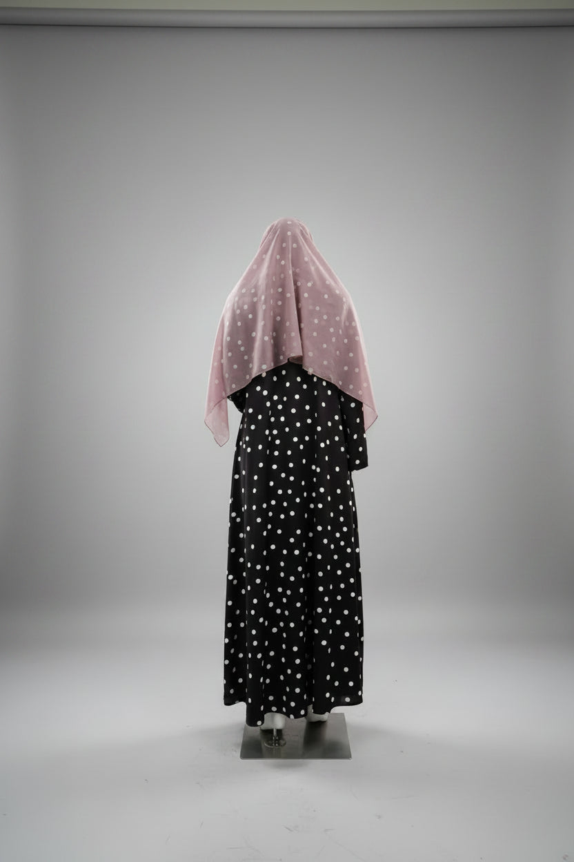 Dark Brown Polka Dot Abaya and Hijab Set for Everyday Wear, product view 4