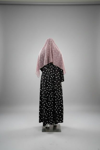 Dark Brown Polka Dot Abaya and Hijab Set for Everyday Wear, product view 4 4