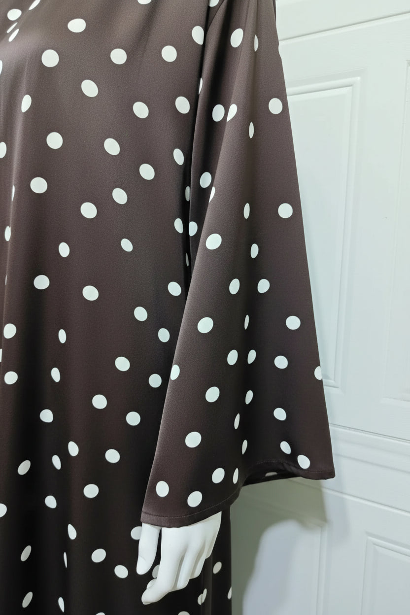 Dark Brown Polka Dot Abaya and Hijab Set for Everyday Wear, product view 5