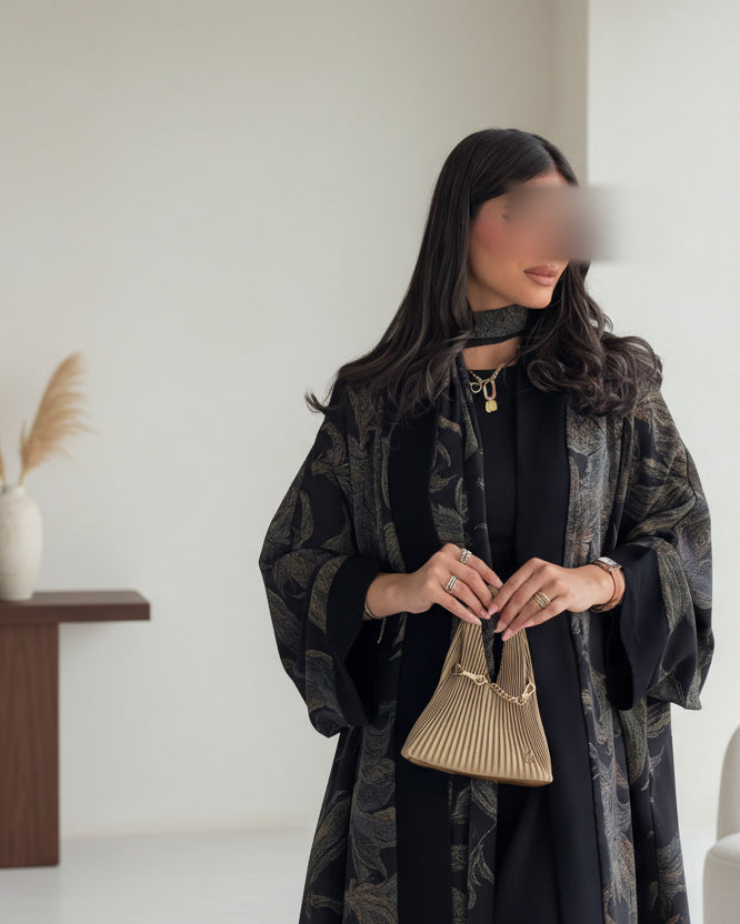 Set Abaya dan Hijab Sifon Hitam — imej produk