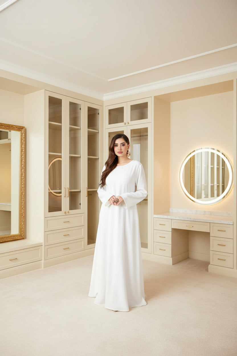 White Solid Modest Maxi Dress for Eid, product view 5
