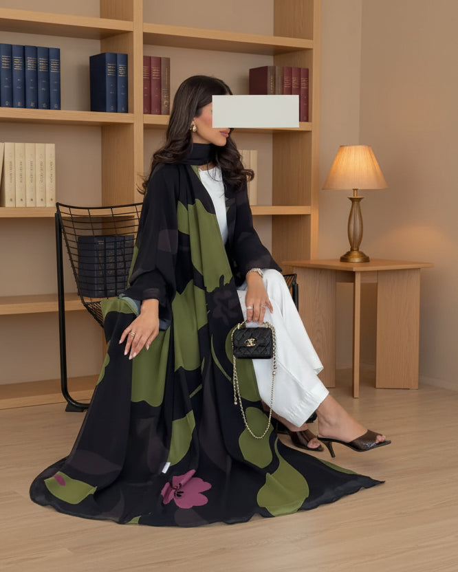 Green Chiffon Maxi Dress and Hijab Set, product view 1 1