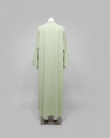 Green Embroidered Lace-Trim Open Abaya for Everyday Wear, product view 5 2