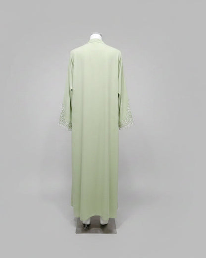 Green Embroidered Lace-Trim Open Abaya for Everyday Wear, product view 5 2