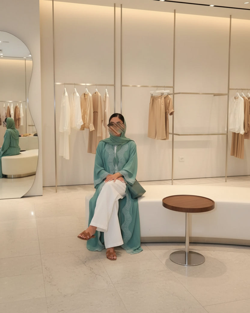 Lace-Trim Open Abaya for Everyday Wear, product view 1 1