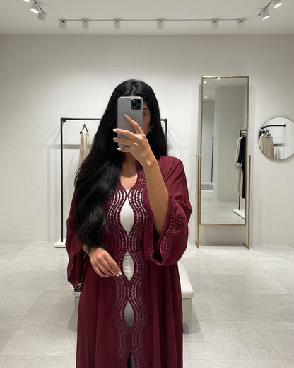 Lace-Trim Open Abaya for Everyday Wear, product view 4 4