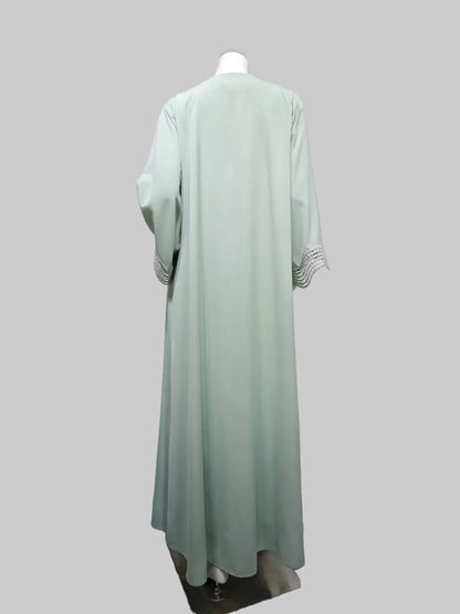 Lace-Trim Open Abaya for Everyday Wear, product view 6 6