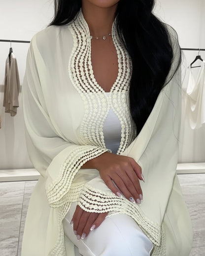 Lace-Trim Open Abaya for Everyday Wear, product view 7 7