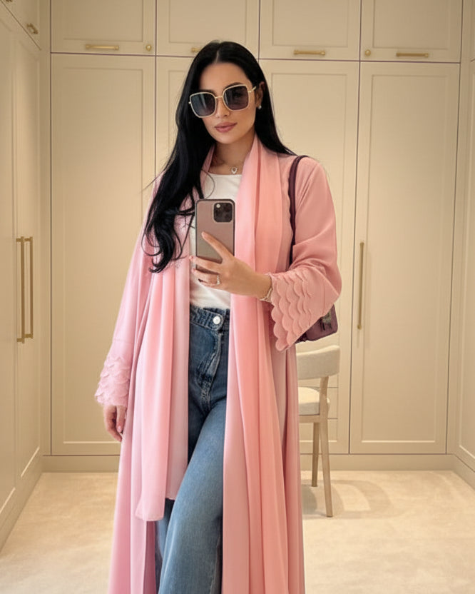 Pink Open Abaya for Everyday Wear, product view 1 1