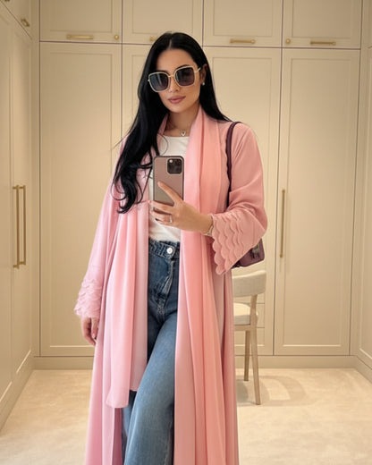 Pink Open Abaya for Everyday Wear, product view 1 1