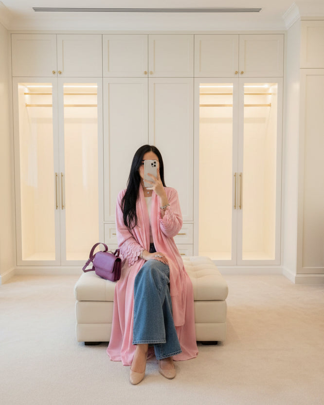 Pink Open Abaya for Everyday Wear, product view 3