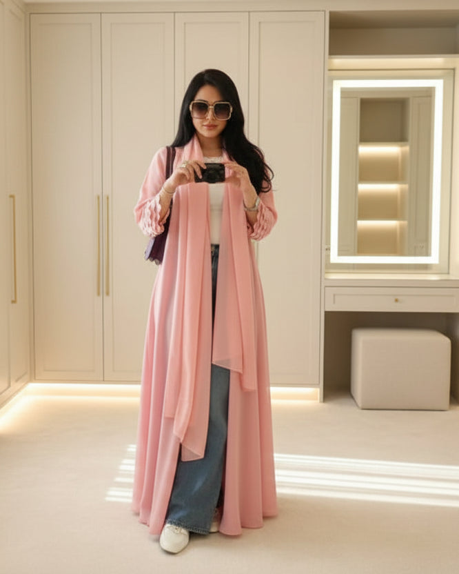 Pink Open Abaya for Everyday Wear, product view 4