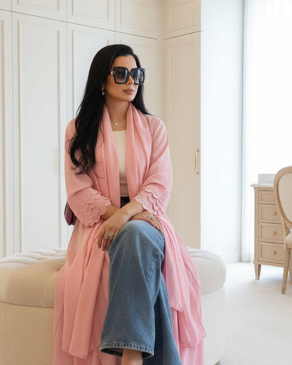 Pink Open Abaya for Everyday Wear, product view 5 5