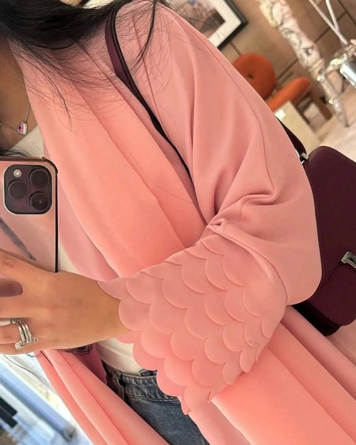 Pink Open Abaya for Everyday Wear, product view 6