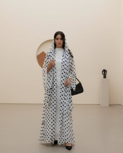 Polka Dot Chiffon Abaya and Hijab Set, product view 1 1