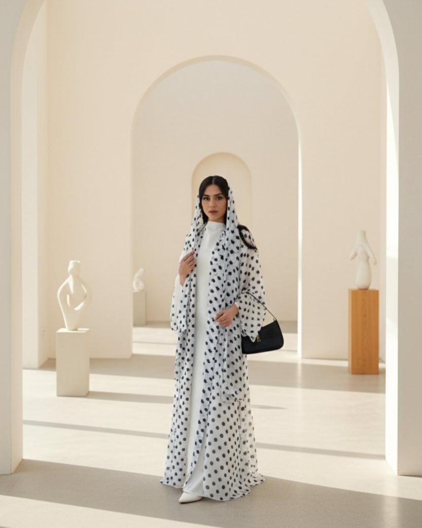 Polka Dot Chiffon Abaya and Hijab Set, product view 2