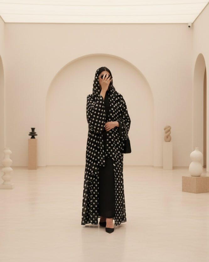 Polka Dot Chiffon Abaya and Hijab Set, product view 5