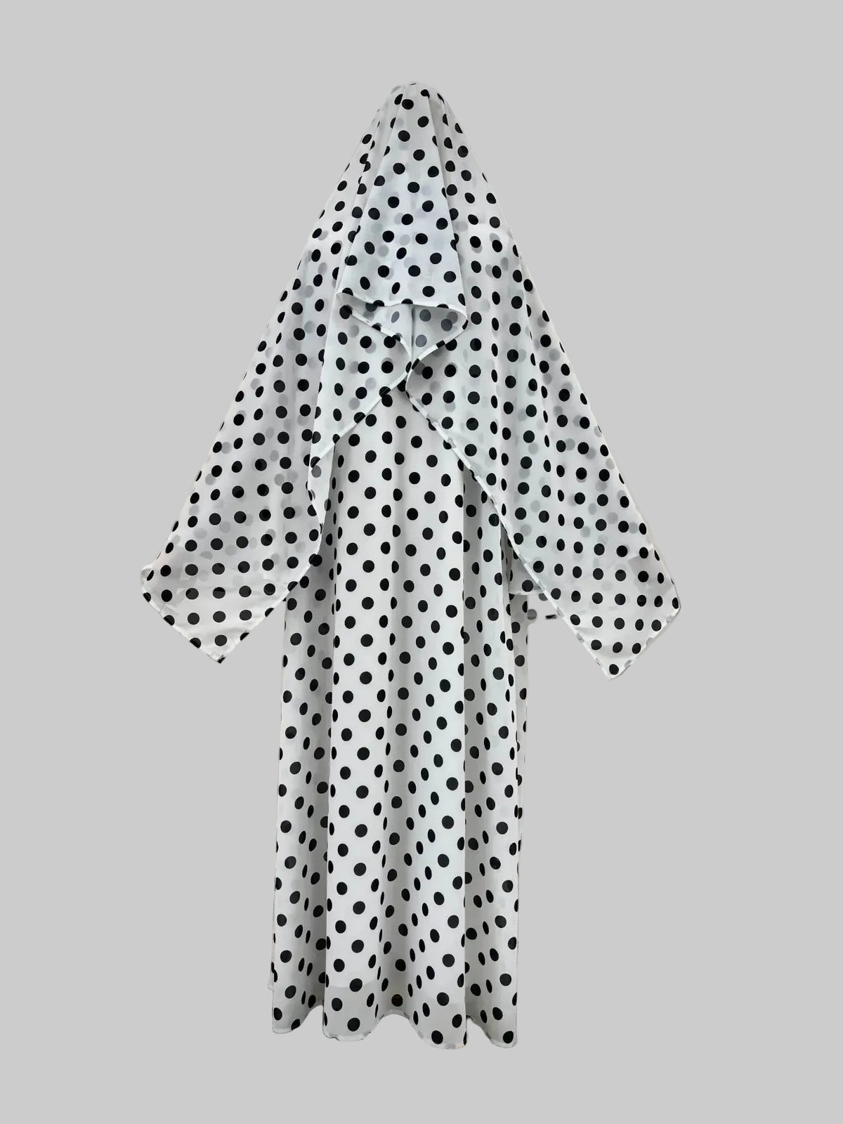 Polka Dot Chiffon Abaya and Hijab Set, product view 9