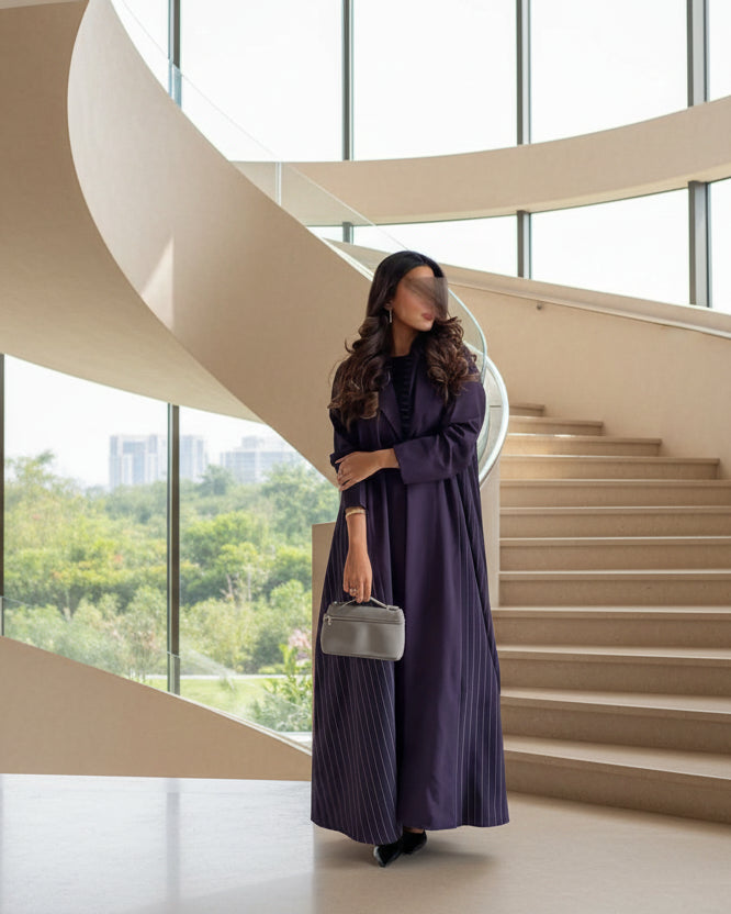 Purple Striped Open Abaya for Eid, product view 3