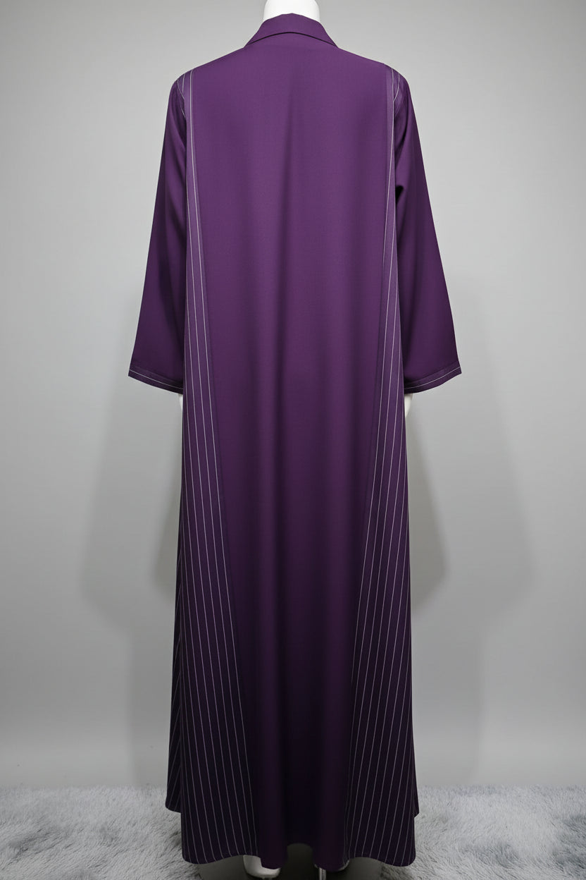 Purple Striped Open Abaya for Eid, product view 4