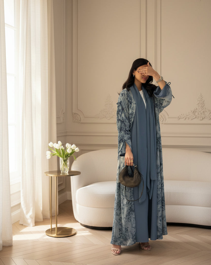 Tie-Dye Abaya and Hijab Set for Everyday Wear, product view 6