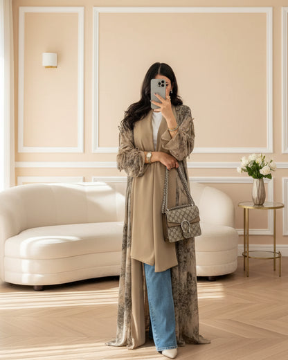 Tie-Dye Abaya and Hijab Set for Everyday Wear, product view 9 8