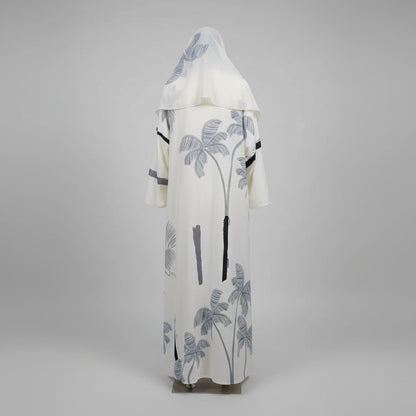 White Botanical Abaya and Hijab Set, product view 7 2
