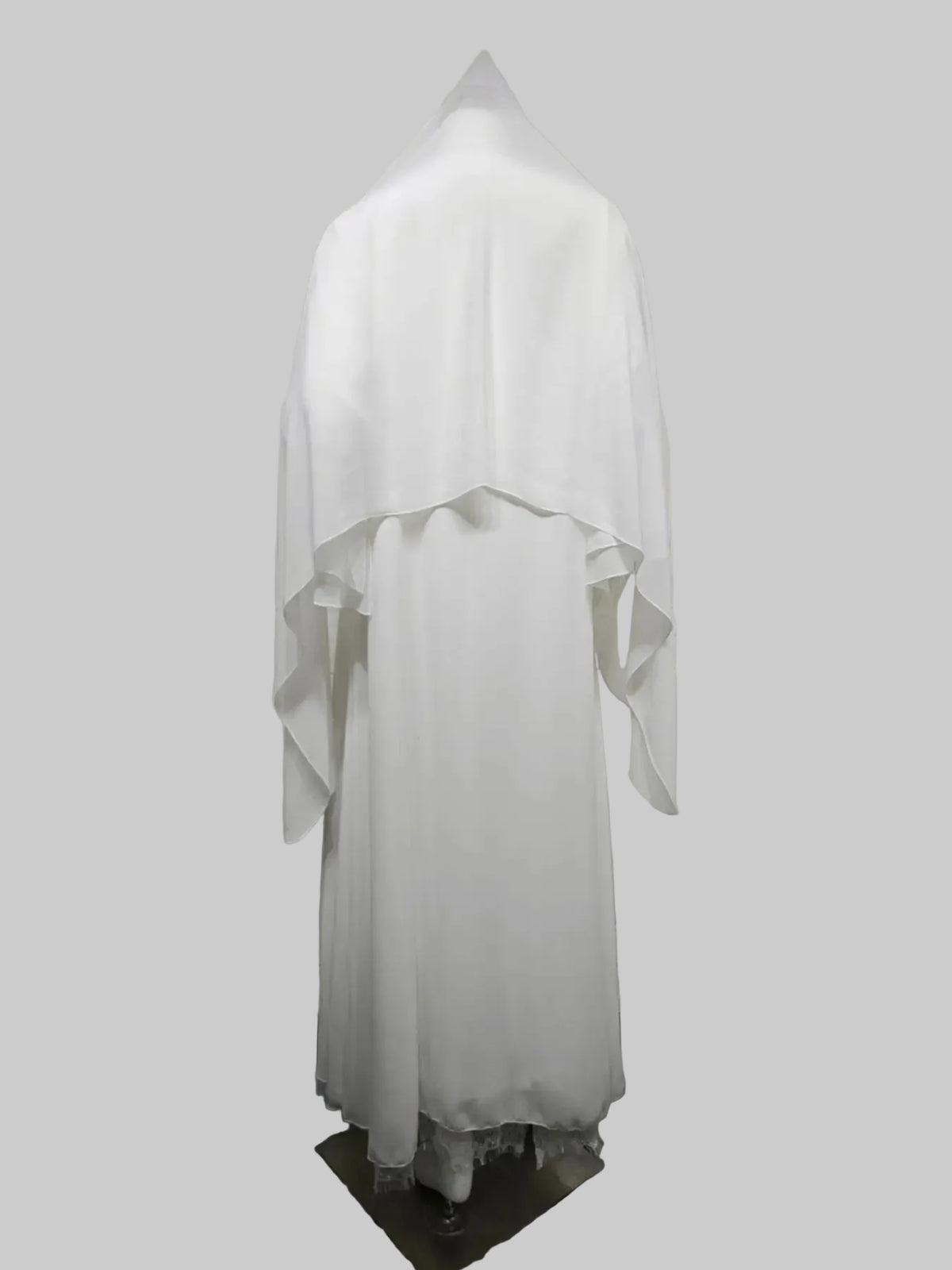White Patchwork Lace-Trim Abaya and Hijab Set for Eid, product view 2