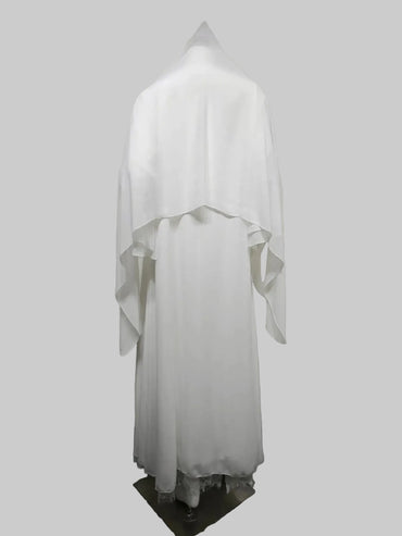 White Patchwork Lace-Trim Abaya and Hijab Set for Eid, product view 2 2