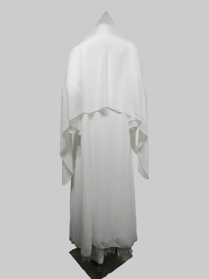 White Patchwork Lace-Trim Abaya and Hijab Set for Eid, product view 2 2