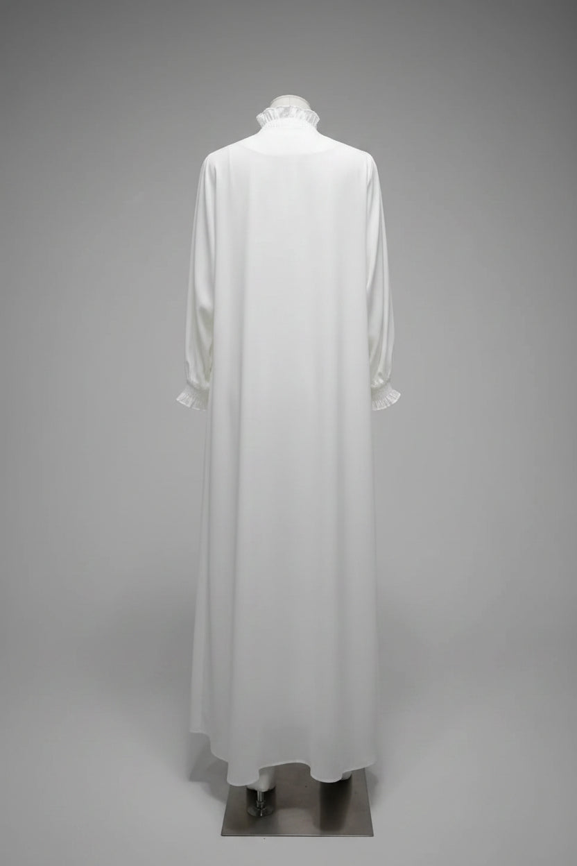 White Ruffled Open Abaya for Everyday Wear, product view 2