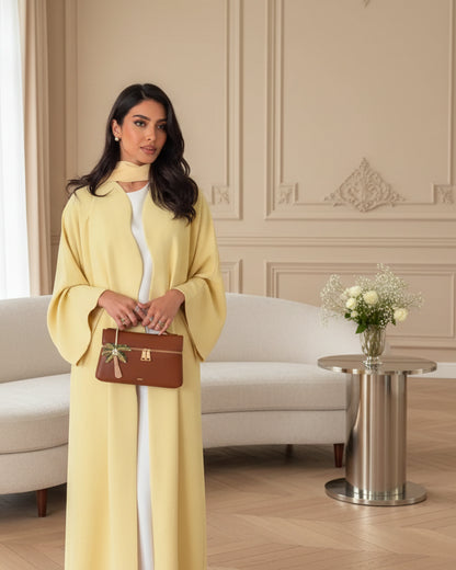 Yellow Contrast-Trim Open Abaya for Everyday Wear, product view 3 3