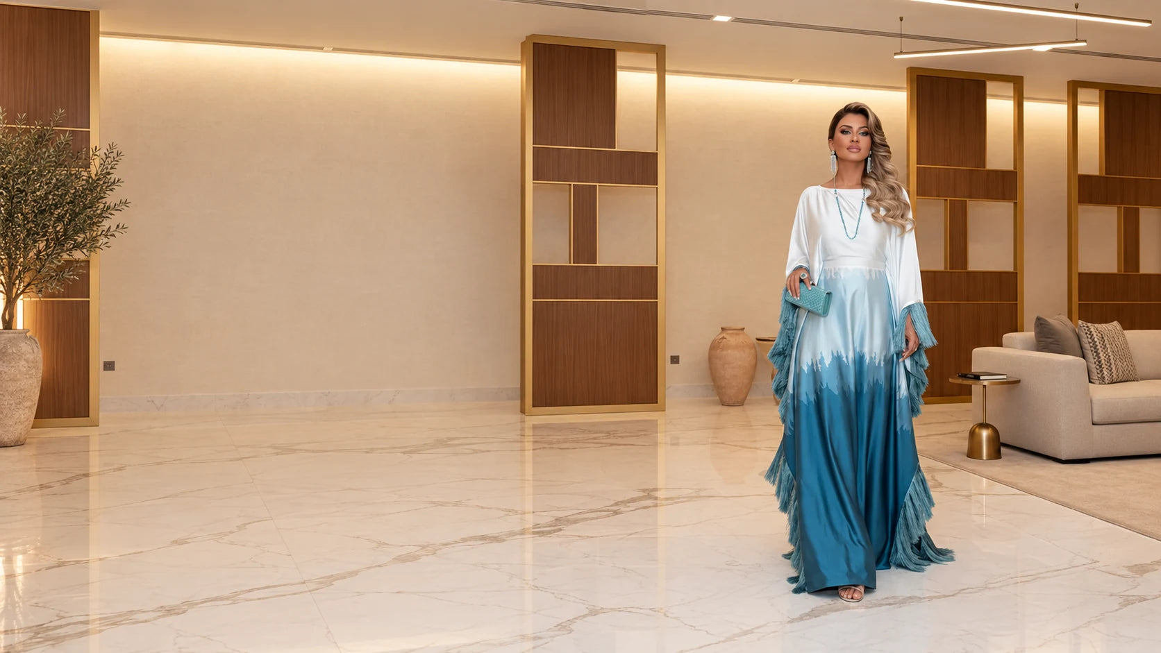 Blue ombre modest maxi dress